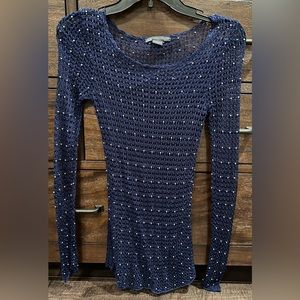 Armani Exchange Long Sleeve Blue Nit Top with Metal Beads. XS.